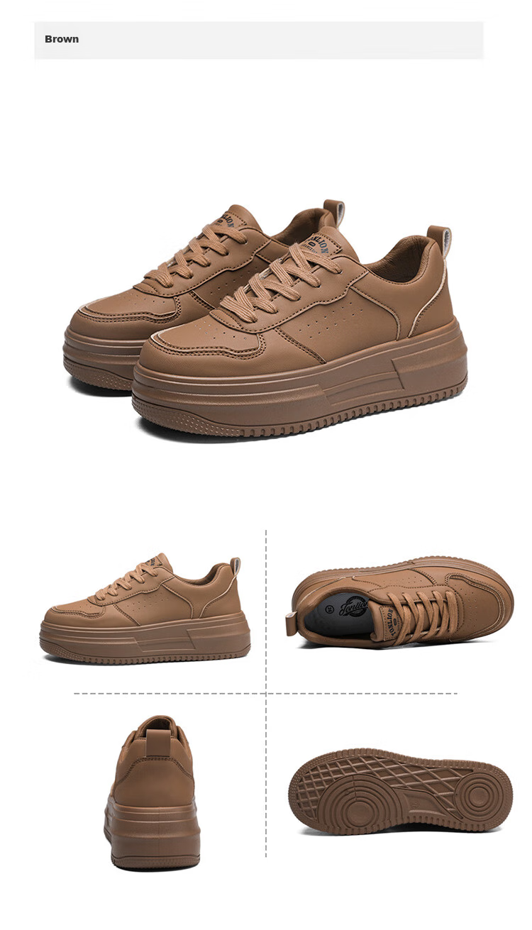 TonLion Women's Shoes, Summer Thick-Soled Breathable White Sneakers, Ladies Casual Shoes, Female Student Sports Skateboard Shoes, Brown, Size 38 14