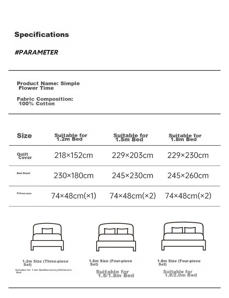 Dohia Home Textiles Pure Cotton Bedding Set of Four Pieces, 60s Pure Cotton Sateen Bed Sheet And Duvet Cover Set, French Hepburn Style Home Decor Set for 1.8m Bed 229*230cm 15