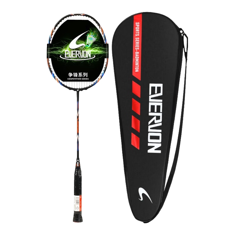 EVERVON Badminton Racket, Single Racket, Carbon Fiber Mid-Shaft, Durable, for Adults And Children, Students, Competition And Training, EYTL-610, Orange with Fruit Particles