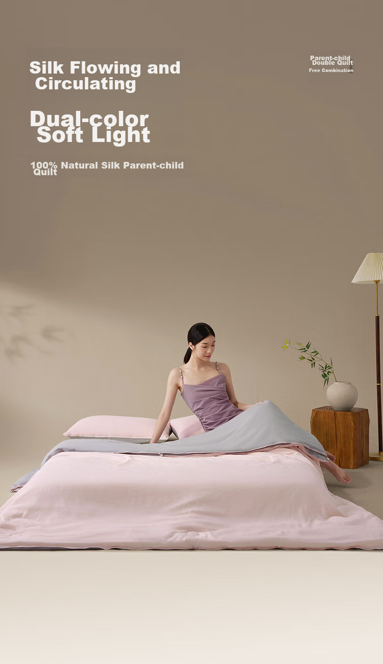 JD Original 100% Silk Comforter, Luxurious Two-Tone Winter Duvet, Silk Winter Quilt - Double-Layer Duvet 2.2x2.4m Approximately 8 Ji 2