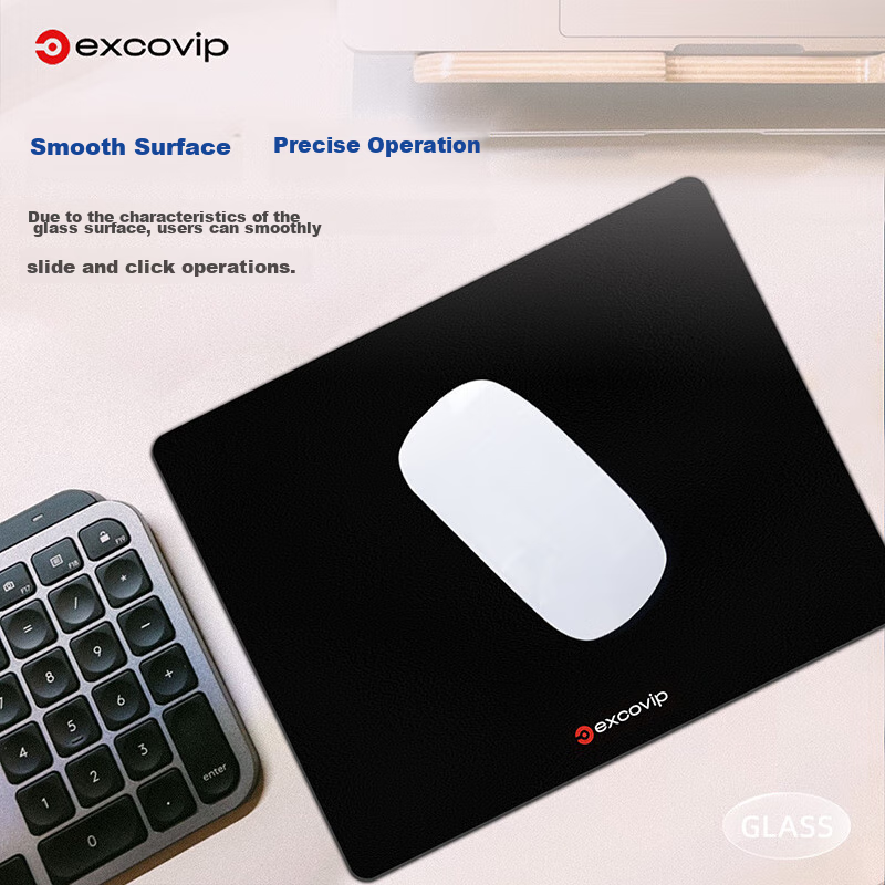 EXCO Solid Color Glass Mouse Pad, Gaming Photovoltaic Mouse Pad, Hard Keyboard Desk Pad, Computer Office Laptop Small Size Mat 250*200mm, Black 0179 4