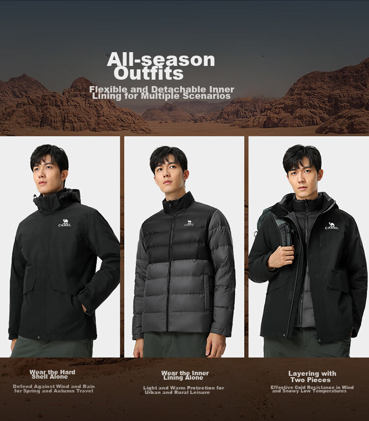 CAMEL Outdoor Triple-Protection down Jacket, Women's Waterproof Coat, Three-In Mountaineering Suit for Men, 7A22263735 4