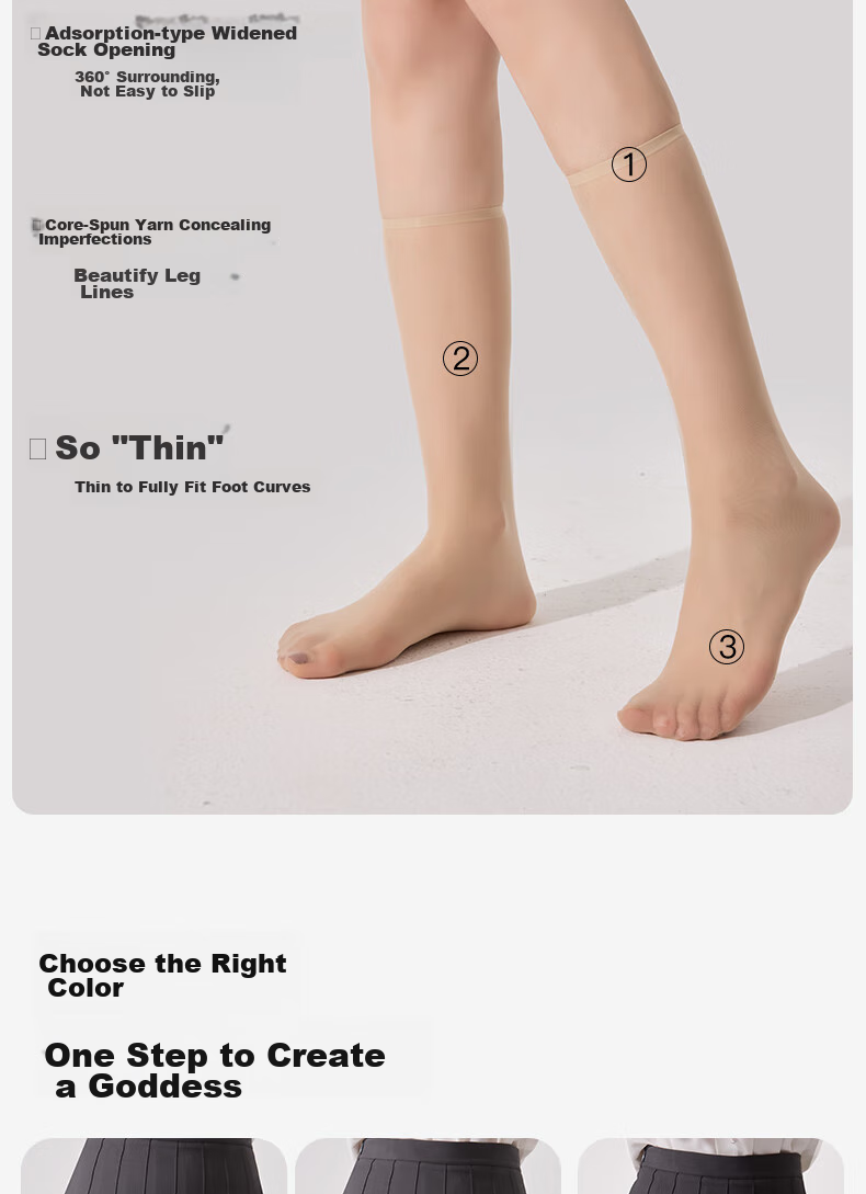 BONAS 26 New Mid-Calf Socks, Ultra-Thin Summer Women's Thigh-High Stockings, JK Sexy Non-Slip Mid-Calf Silk Stockings 13