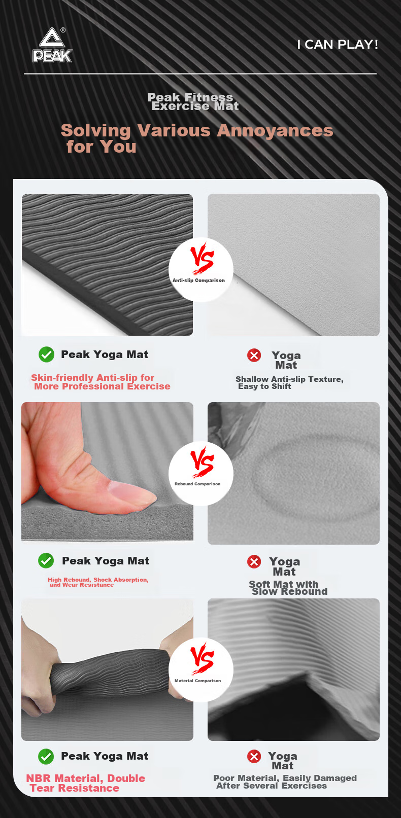 PEAK Yoga Mat for Men And Women, Fitness Training Exercise with Shock Absorption, Soundproof, Non-Slip Mat, Children's Dance Mat, Thick Pink 4