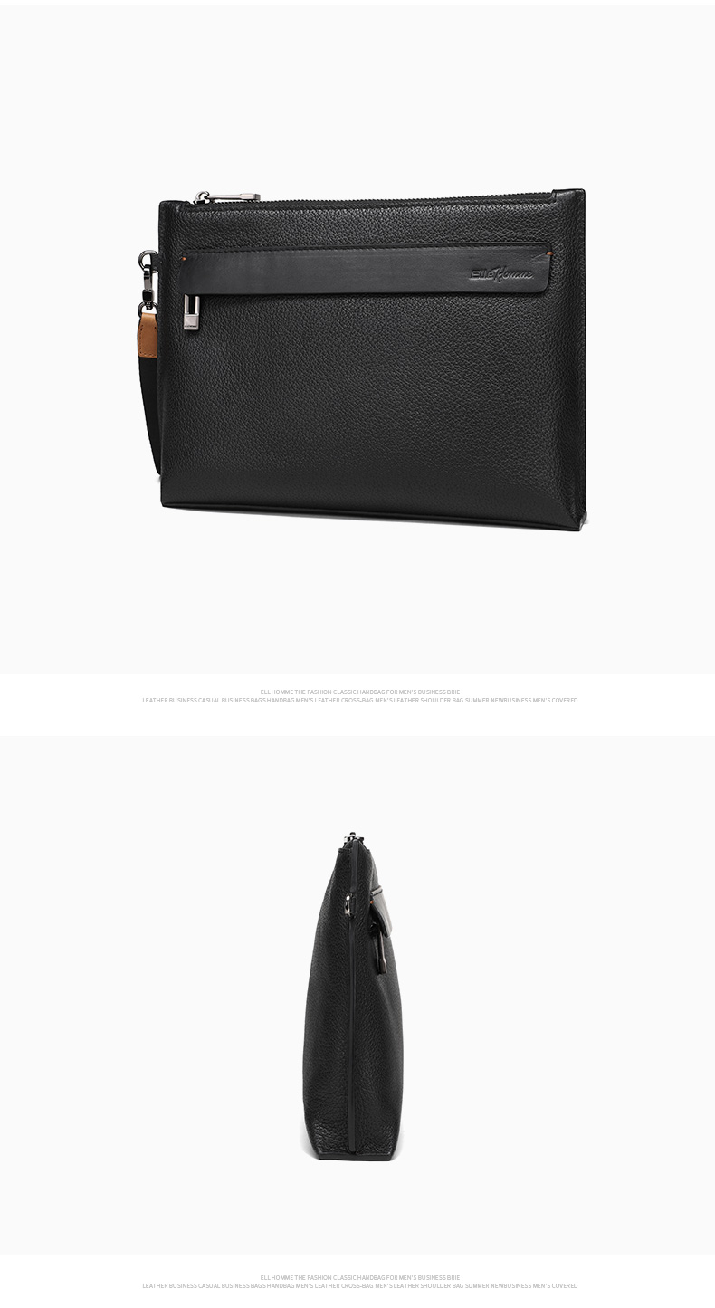 ELLE HOMME Business Men's Clutch, Soft Top-Grain Leather Envelope Bag, Large Capacity Multi-Compartment Handbag EB084800101 Black, Birthday Gift for Boyfriend 6