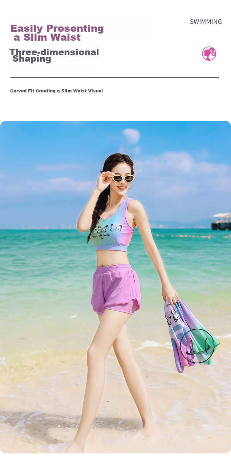 Barbie [Three-Piece Set] Women's Two-Piece Swimsuit, Tummy Control Slimming Boyshort Swimwear for Beach Vacation And Hot Springs 6