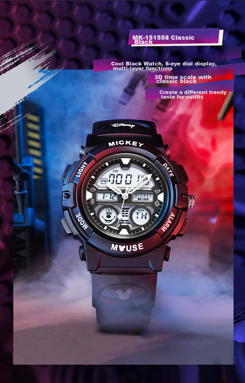 Disney Mickey Mouse Collaboration Exam-Specific Waterproof Sports Watch for Middle And High School Students, Children's Electronic Watch Only for Time Measurement 14