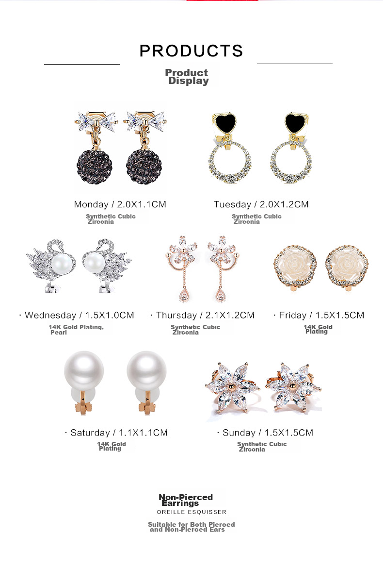 Dairuo No-ear Piercing Earrings for Women, Weekly Ear Ring Set, Slimming High-End Light Luxury, Practical Birthday Gift for Girlfriend 3