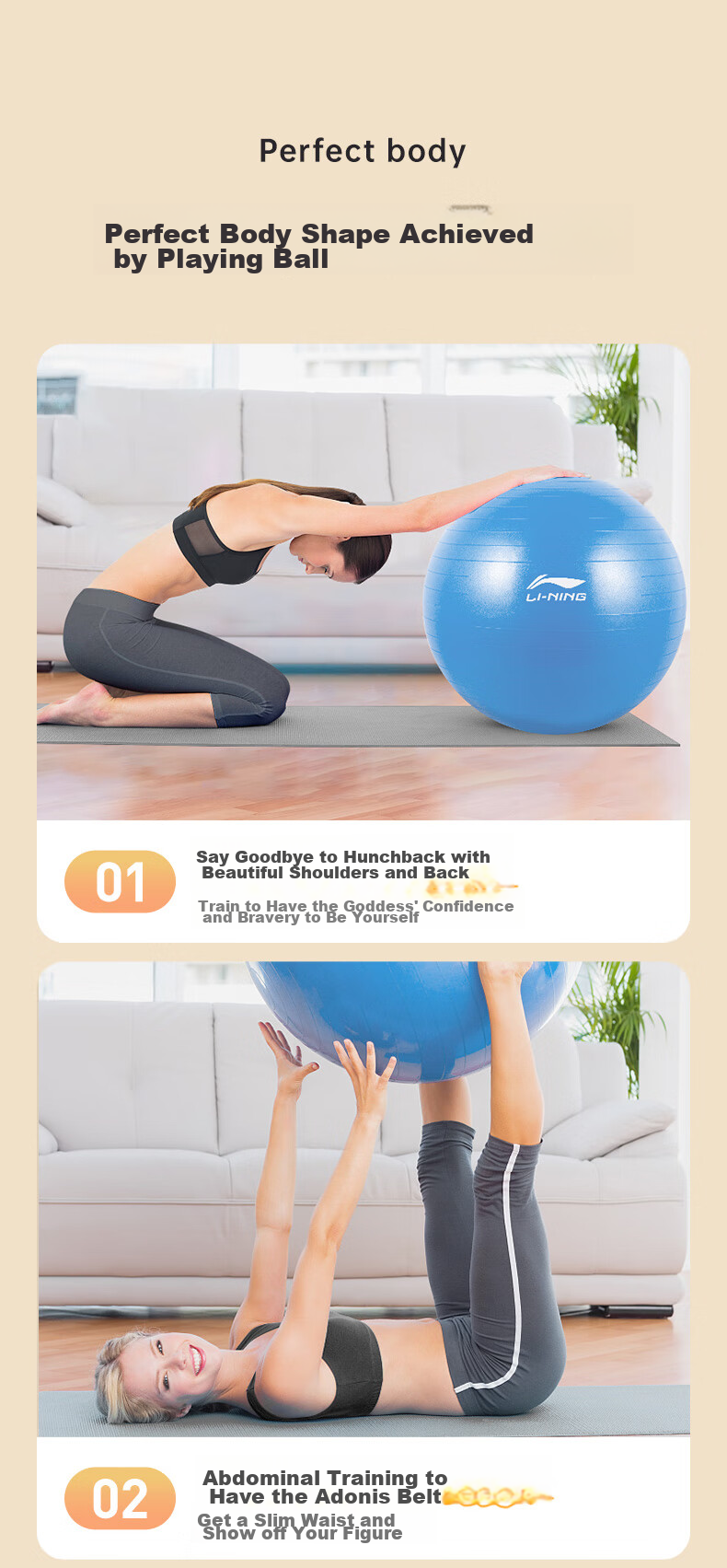 LI-NING Yoga Ball Professional Anti-Burst Non-Slip Thickened High Elasticity Pressure Resistant Maternity Exercise Ball 55cm Qing Shan Blue 3