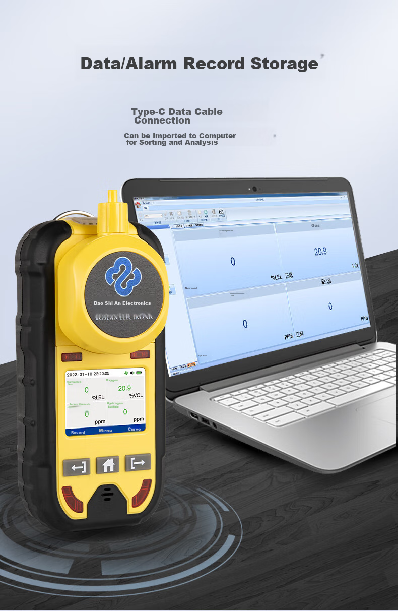 BAOSHIAN Portable Pump Gas Detector, Four-In Toxic Harmful Gases, Combustible Gas, Oxygen, Carbon Monoxide, Hydrogen Sulfide 9