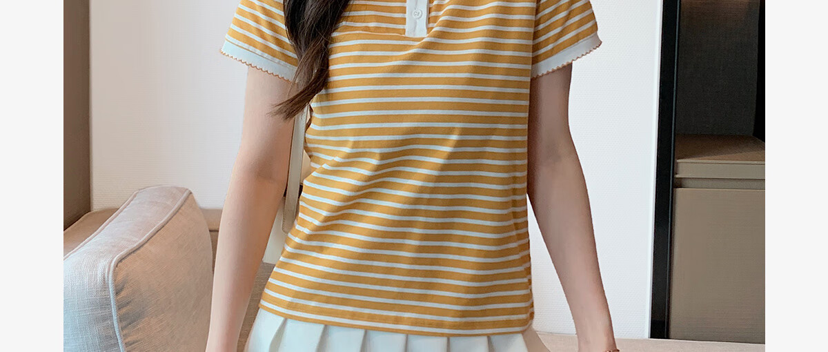Halo Queen Women's Summer Polo Collar Short Sleeve T-Shirt, Casual Loose Versatile Collared Striped Top H143T1597 2