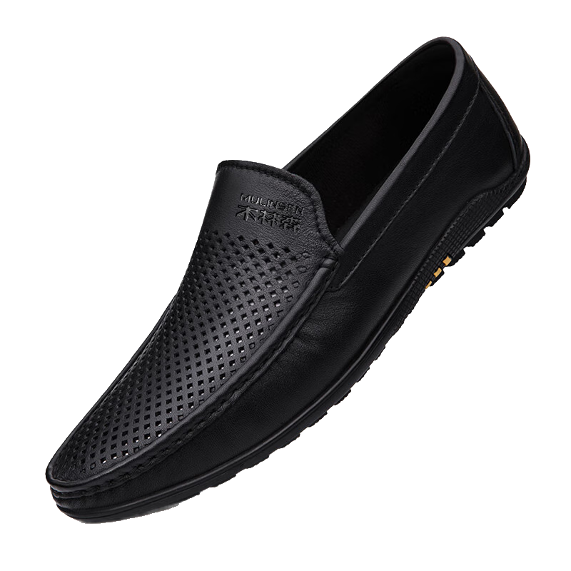 MULINSEN Men's Shoes, Top-Layer Cowhide, Hollow Breathable Casual Shoes, Slip-On Soft-Soled Loafers, 19591s