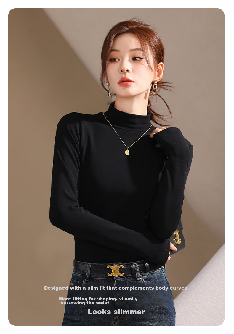 XUEXIMAN Women's Turtleneck Base Layer Top, Spring Season, German Velvet Brushed Undershirt, 7a Antibacterial Slim-Fit Inner Wear Top 3
