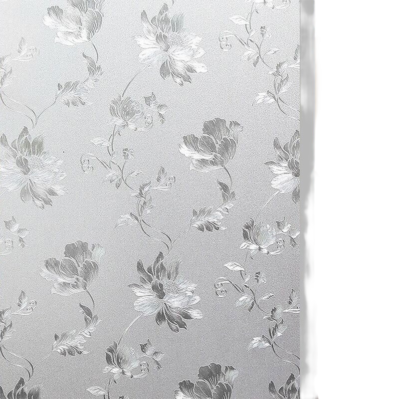 Qinghua Frosted Glass Film, Hibiscus Pattern 60*200cm, Bathroom Window Privacy Film, Glass Sticker, Light-Transmitting without Shadow