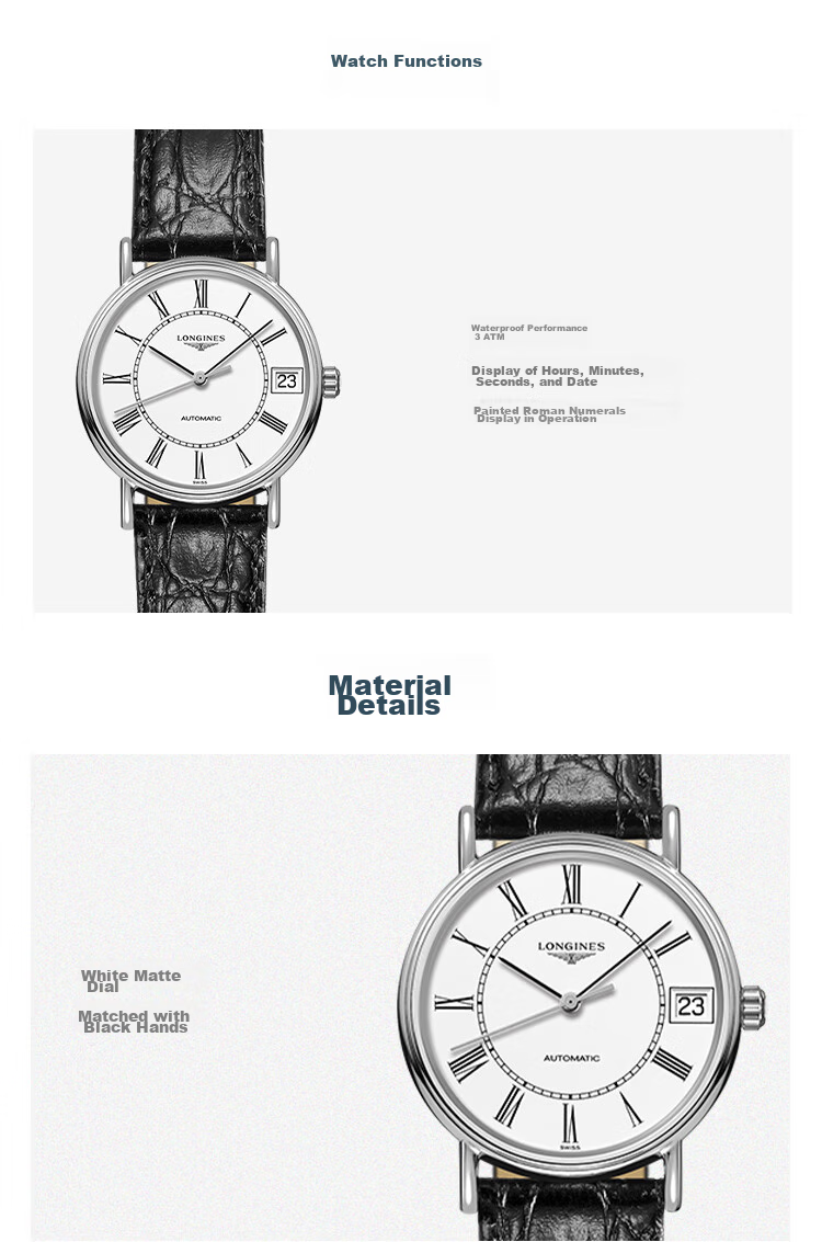 LONGINES Swiss Watch, Fashion Series, Women's Leather Strap Mechanical Watch L43224112 4
