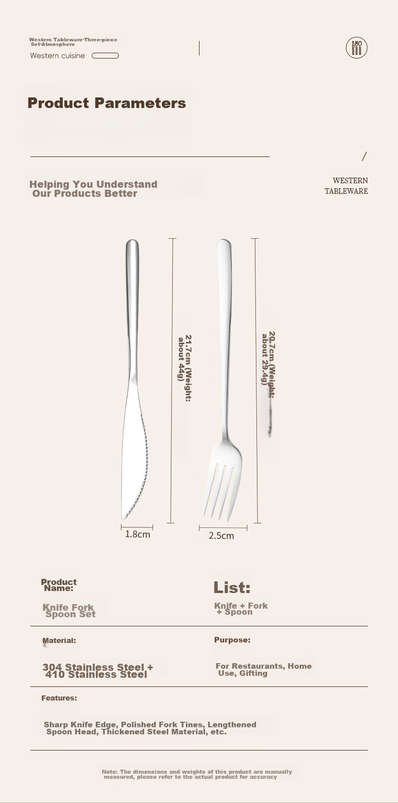 Guangyi Knife And Fork, Steak Knife And Fork Western Dining Cutlery Set Stainless Steel [Thickened Wear-Resistant] Two-Piece Set GY8551 15