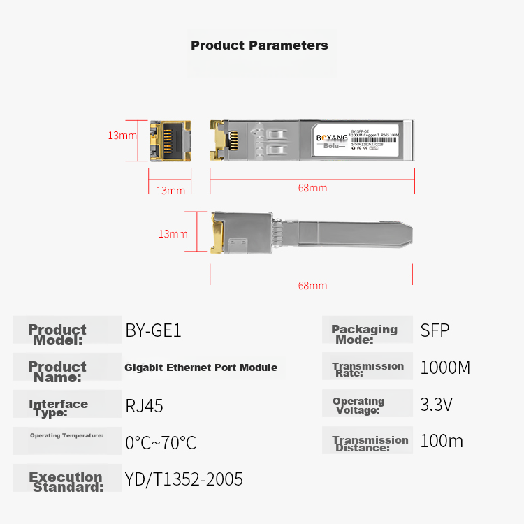 BOYANG BY-GE2 SFP-GE Optical-To Module Gigabit, Optical-Electrical Conversion Module (100m, RJ45), Compatible with Domestic Switches SFP-GE 8