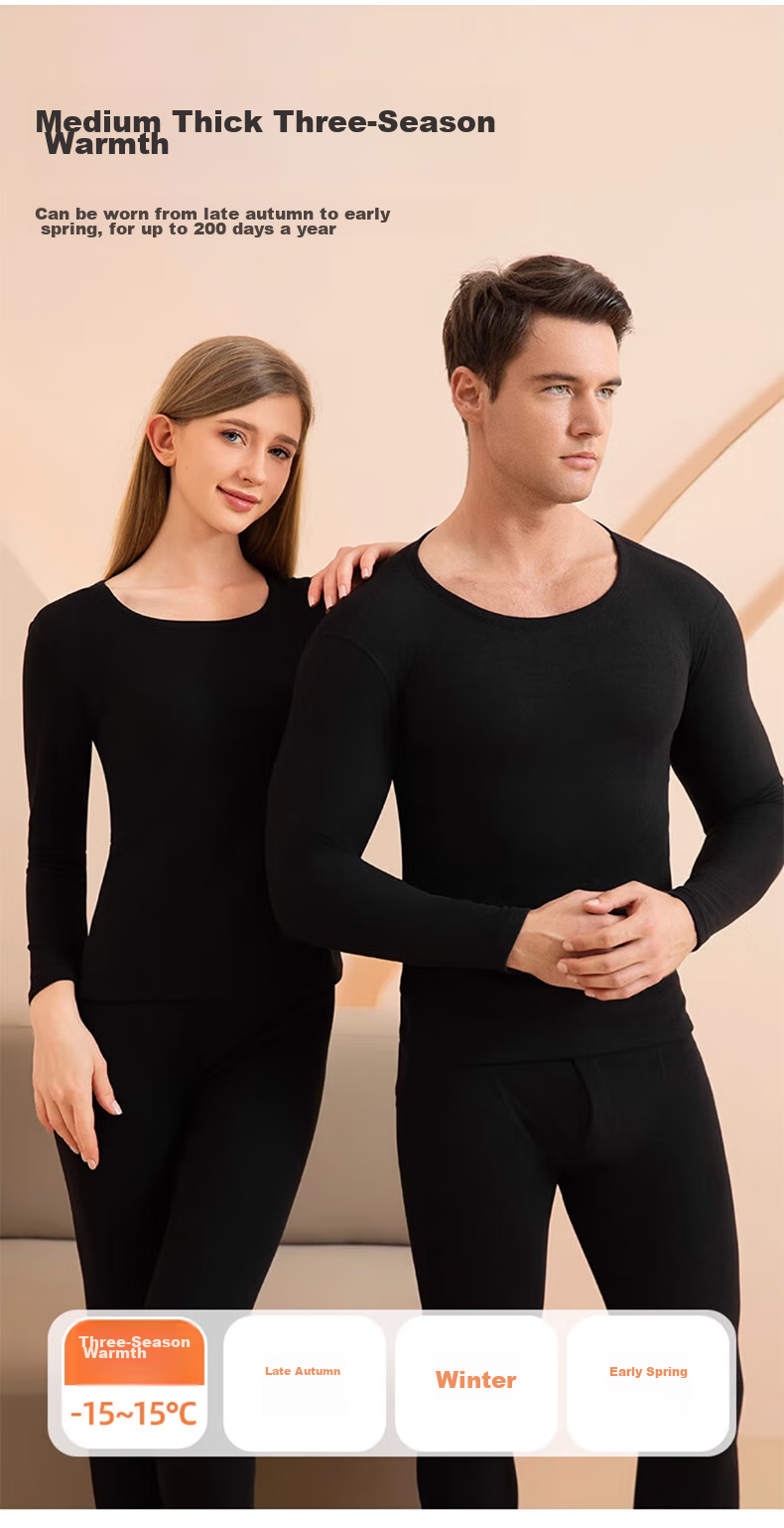 LangSha Thermal Underwear for Men, Fall/Winter 2026 New Wool And Silk Blend, 10A Grade Antibacterial Round Neck Fleece-Lined Heating Set 9