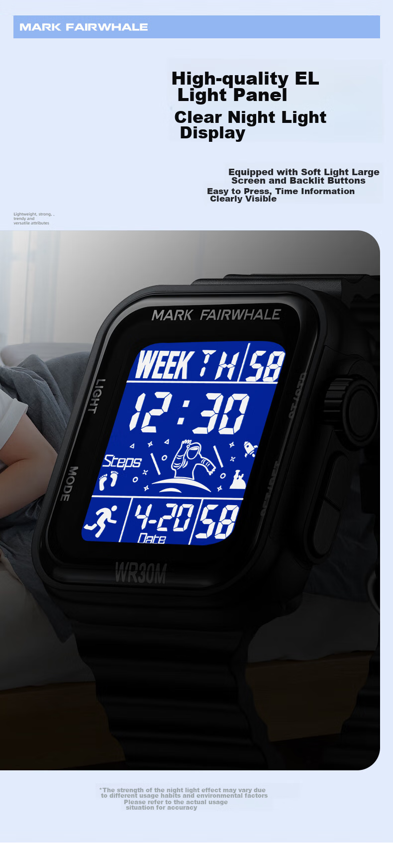 MARK FAIRWHALE Sports Watch for Men And Women Students, LED Square Electronic Watch with Alarm, Waterproof Wristwatch, Birthday Gift 4430 6