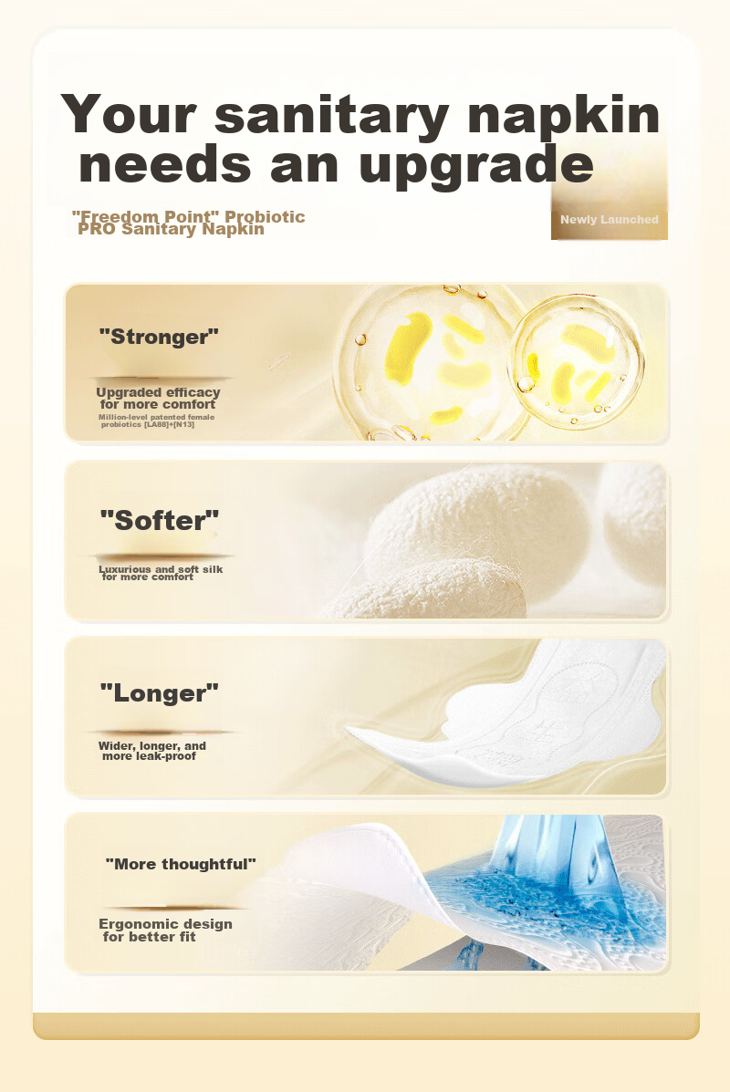 FREEMORE Probiotic Sanitary Napkins, Zhao Lusi's Choice, Extra-Long Overnight Use 430mm Menstrual Pads, 4 Packs 16 Pieces 2