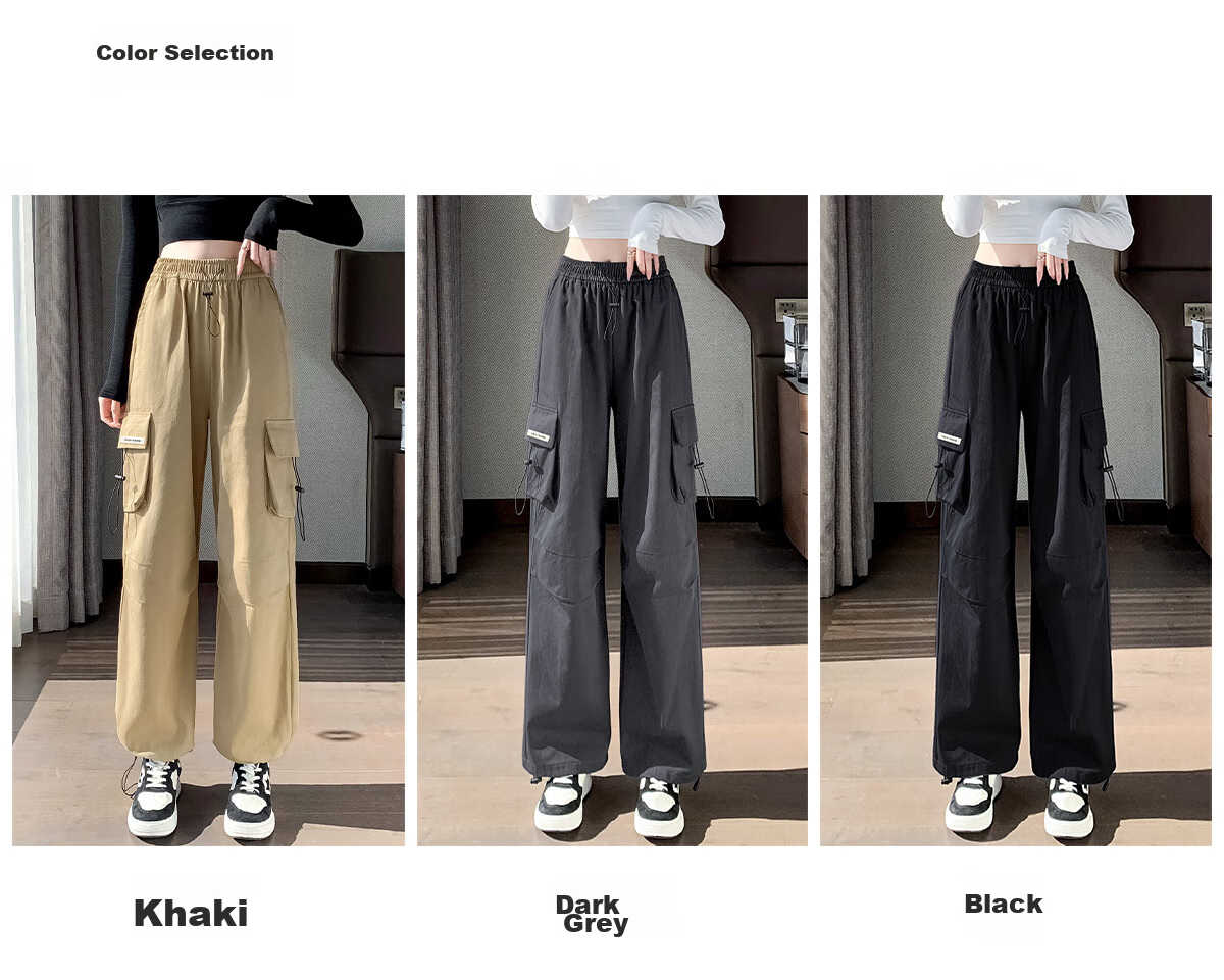 Halo Queen Women's Casual Pants, American-Style Breathable Loose Cargo Pants, High-Waisted Draping Parachute Pants H13KK2711 21