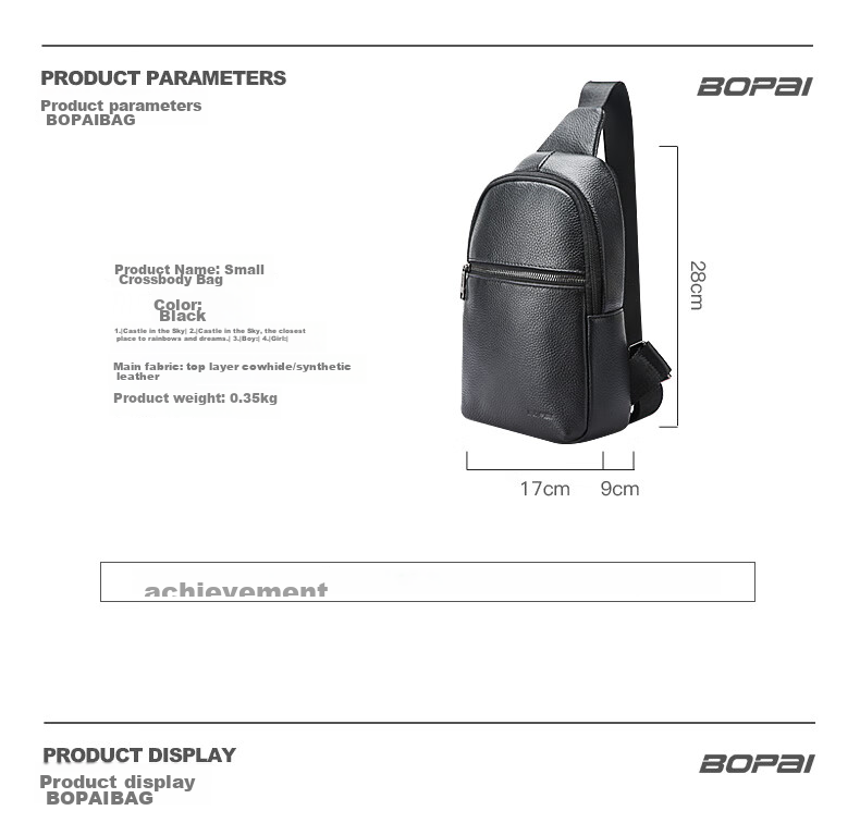 Bopai Crossbody Bag for Men, Top-Grain Leather Shoulder Bag, Business Fashion Travel Sports Bag, Lightweight Chest Pack for Work 7
