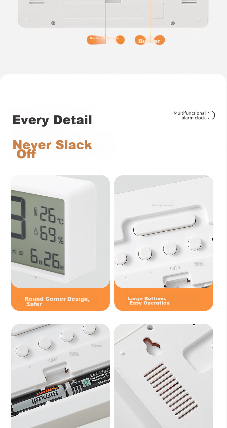 Dretec Japanese Hygrometer, Electronic Clock, Smart Alarm Clock, Student Clock, Backlit Display, Desktop And Bedside Clock, Thermometer, Indoor Home Use, Essential for Back-To Seaso 17
