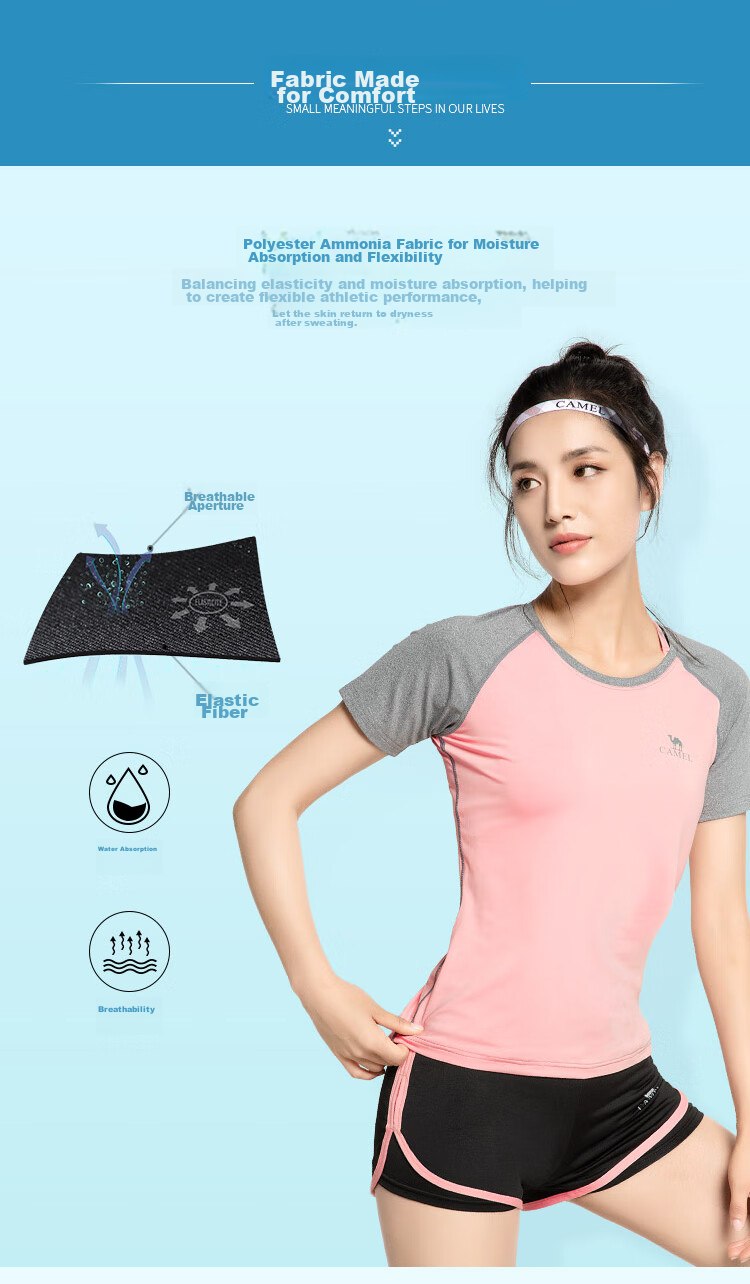CAMEL Women's Sportswear Set, New Yoga Fitness Pilates Elastic Short-Sleeve Shorts And Pants Five-Piece Workout Outfit 7
