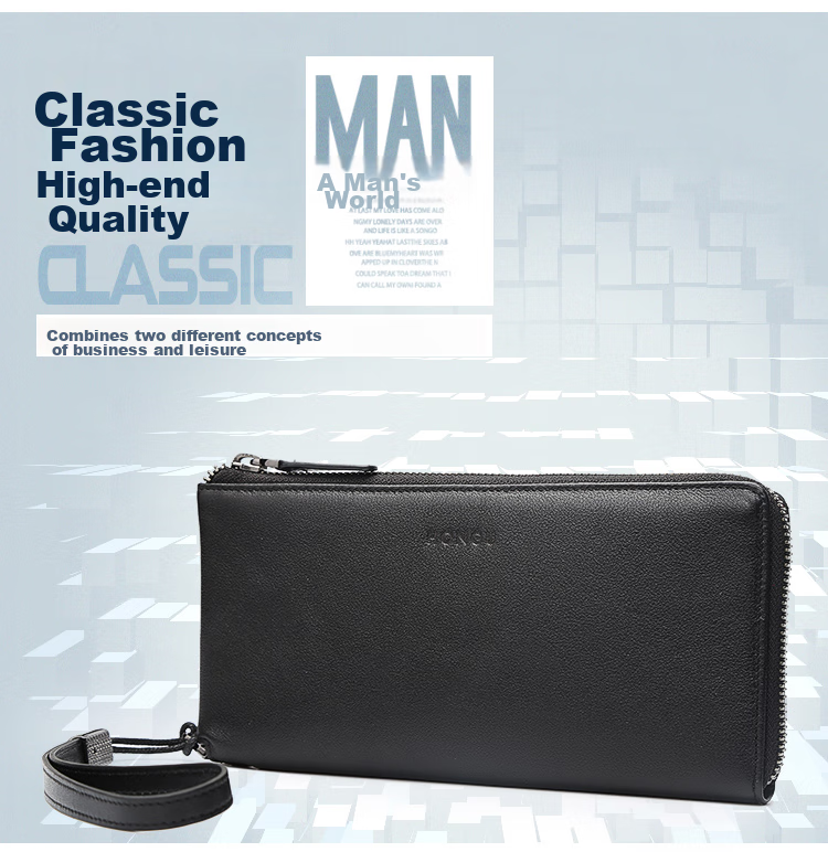 HONGU Handbag, Top-Grain Leather Men's Clutch, Long Wallet for Men, Gift Box Packaging, Birthday Present 4