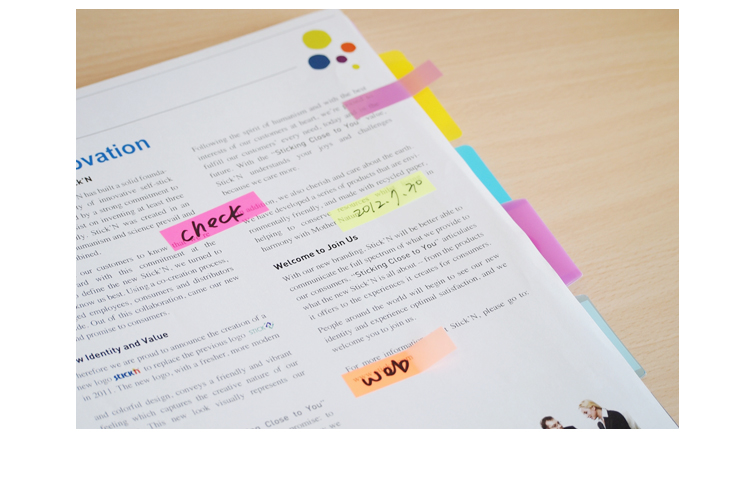 STICKN 80 Sheets Combination 8-Color Fluorescent Film Indicator Labels, 45*12mm Classification Index Sticky Notes Memo Pads 34034 2