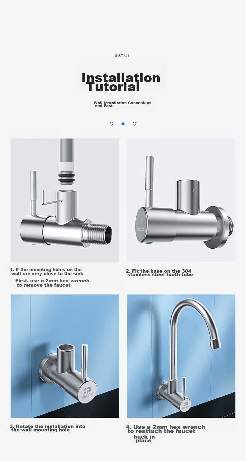 Haili Wall-Mounted Single Cold Faucet, 304 Stainless Steel Kitchen Sink Faucet, Wall-Mounted, for Washing Vegetables, Clothes, Mop, And Basin, Model 1141D 15