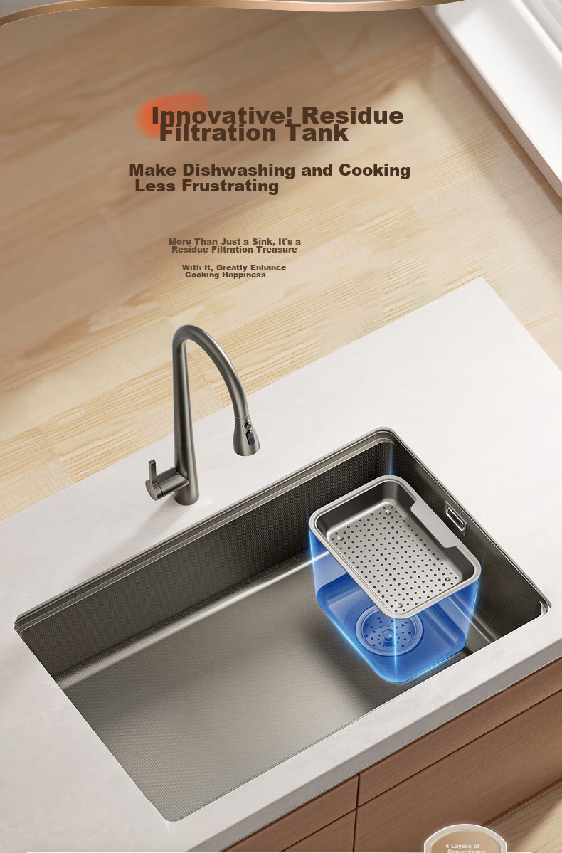 ARROW Kitchen Sink, Large Single Basin, Nano Textured, 304 Stainless Steel, Vegetable Washing Basin, Dishwashing Basin, Undermount Basi 2