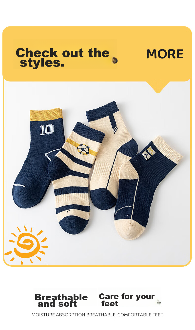 YUZHAOLIN Children's Socks Autumn Style Boys' Seamless Mid-Calf Socks Baby Socks Cotton Socks for Fall And Winter Mid to Big Kids Little Boys Long Socks 9
