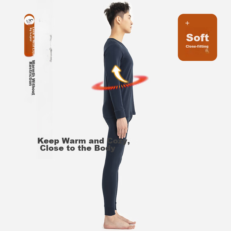 Yiershuang [100% Cotton] Autumn And Winter Thermal Underwear Set, 40s Men's Slim-Fit Base Layer Top And Bottom
