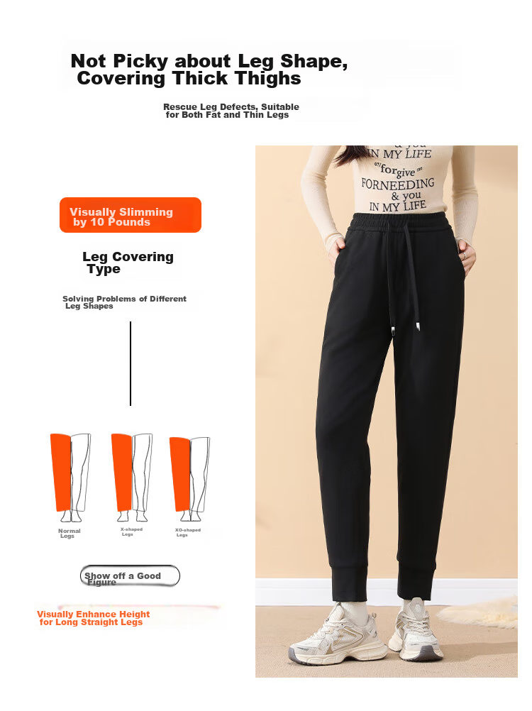 Xiongmaoxiangban Women's down Casual Pants, 2024 Autumn And Winter New Style, Fleece-Lined Thick Cotton Pants, Sports Warm Trousers, High-Waist Tapered Sweatpants 4