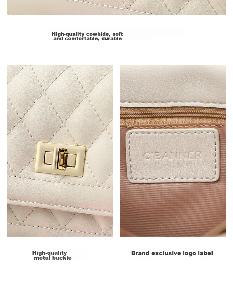 C.BANNER Leather Handbag, Women's Quilted Chain Bag, Shoulder Crossbody Small Square Bag, Brand Birthday Gift for Girlfriend on May 20 9