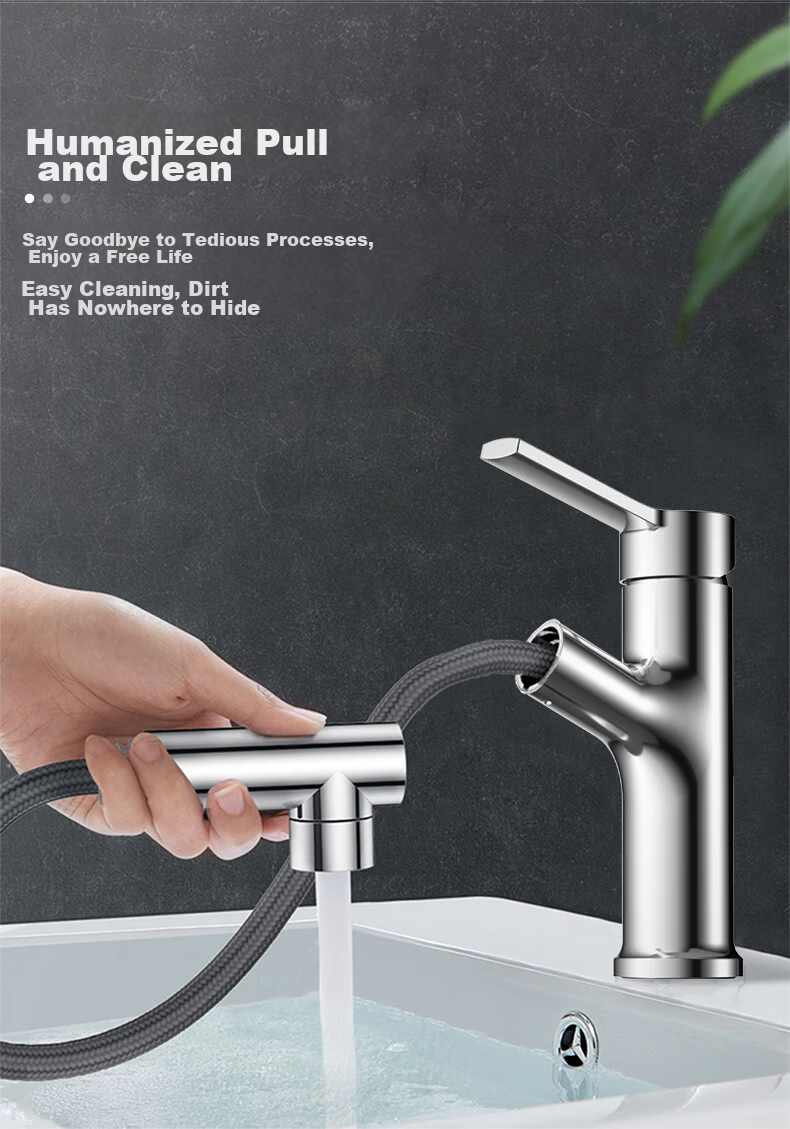 FAENZA Bathroom Sink Faucet, Multifunctional Pull-Out Design, for Face Washing Basin And Countertop, Hot And Cold Water Tap, Model 201CP 5
