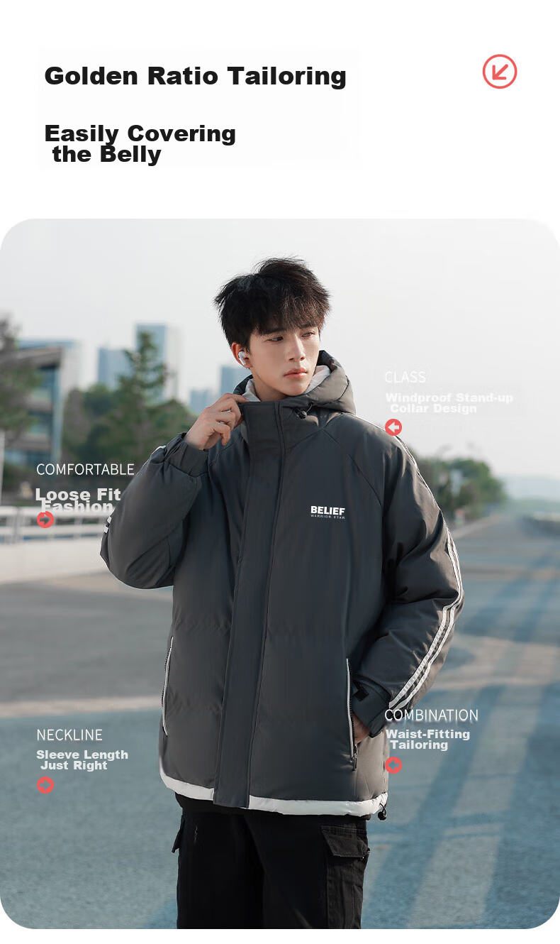 Huili Cotton Jacket Winter Men's Thickened Padded Coat, New Year Battle Robe, Hooded Puffer Jacket, Warm Cotton Clothing 13