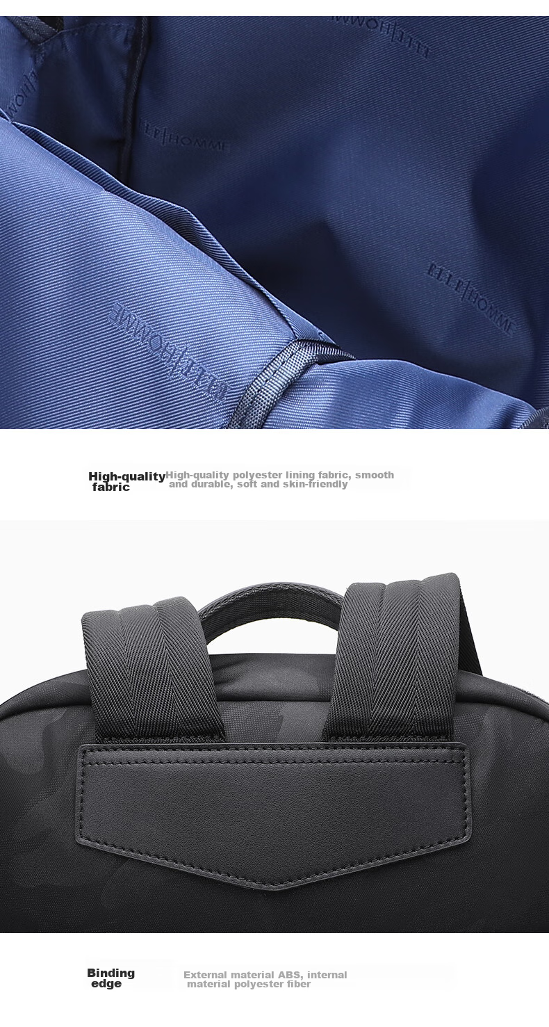 ELLE HOMME Men's Backpack, Large Capacity, Trendy Camouflage Fabric Backpack for Men, Fashionable Casual Laptop Bag, 00860 Black 12