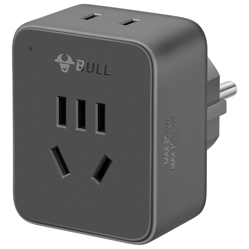 BULL 3-Prong European to Chinese Standard Power Adapter/Converter Plug for Overseas Use (Germany, Spain, France, South Korea, Etc.) GN-L02G without Switch
