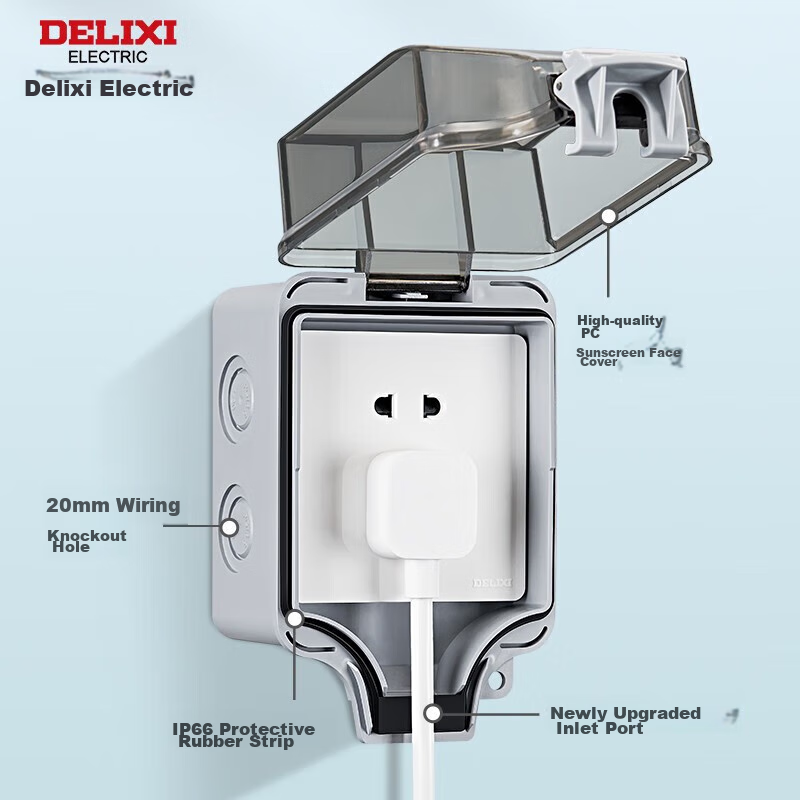 DELIXI Switch Socket Waterproof Box, IP66 Outdoor Heavy Rain Splash-Proof Box, Extra Large And Thick Sealed Rain-Proof, 86-Type Two-Gang