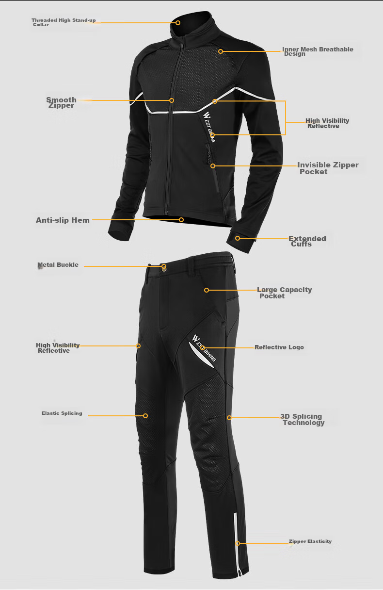 WestBiking WestBiking Autumn And Winter Bicycle Riding Jacket, Long-Sleeve Set, Warm Fleece-Lined Cycling Sportswear 14