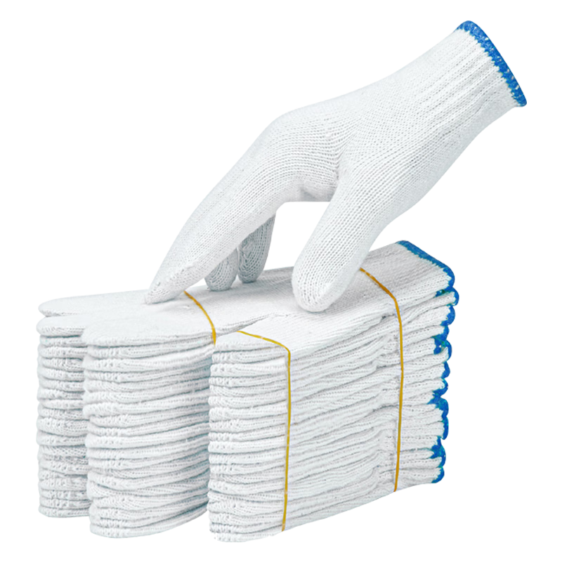 Gongzhe Cotton Yarn Work Gloves Labor Protection Wear-Resistant Non-Slip Breathable Construction Work Gloves Blue Edge Thread 24 Pairs