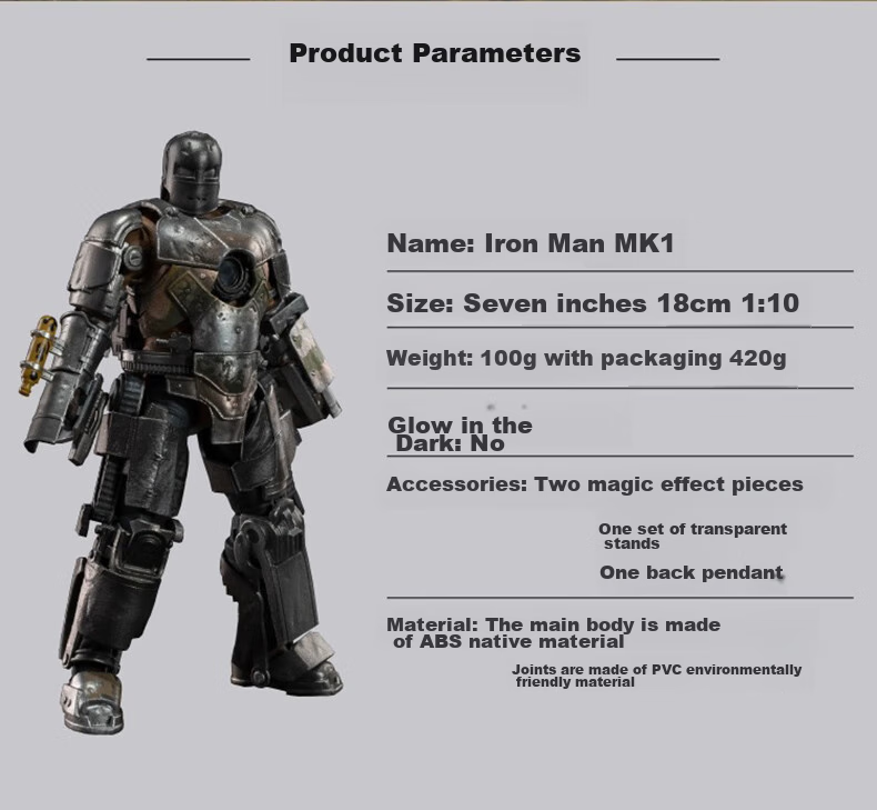 Marvel Iron Man MK1 Action Figure, 10th Anniversary Edition, Movable Model, Birthday Gift 6