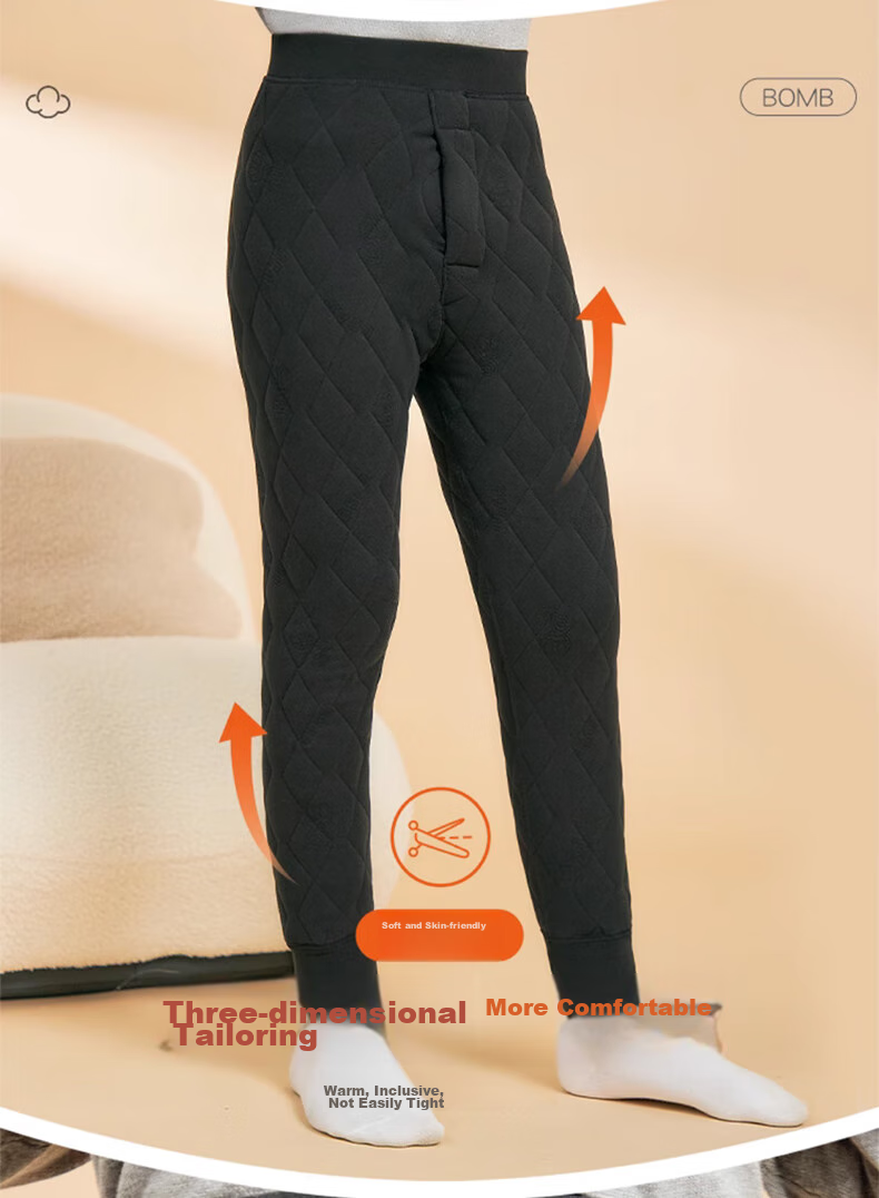 LangSha Children's Wool Thermal Pants, Boys' Autumn And Winter Fleece-Lined Thick Base Layer, School Uniform Essential, Youth Cotton Trousers 7