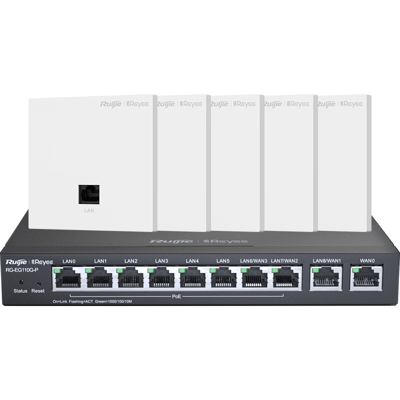 Ruijie Home Whole-House WiFi 6 Router Gigabit Dual-Band 3000M Enterprise AC+AP 1-To Wireless Panel AP Set RG-EG110G V2+RG-EAP162(E)*5