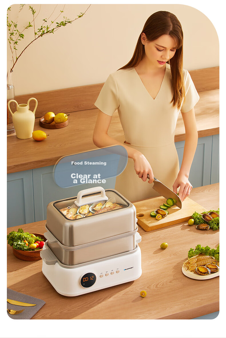 BLAUPUNKT Stainless Steel Electric Steamer, Multifunctional Steaming And Stewing Pot, 10L Double-Layer Steamer, All-In 24H Smart Reservation Cooking Pot, Steamed Bun Electric Stew Pot ZG03B 18