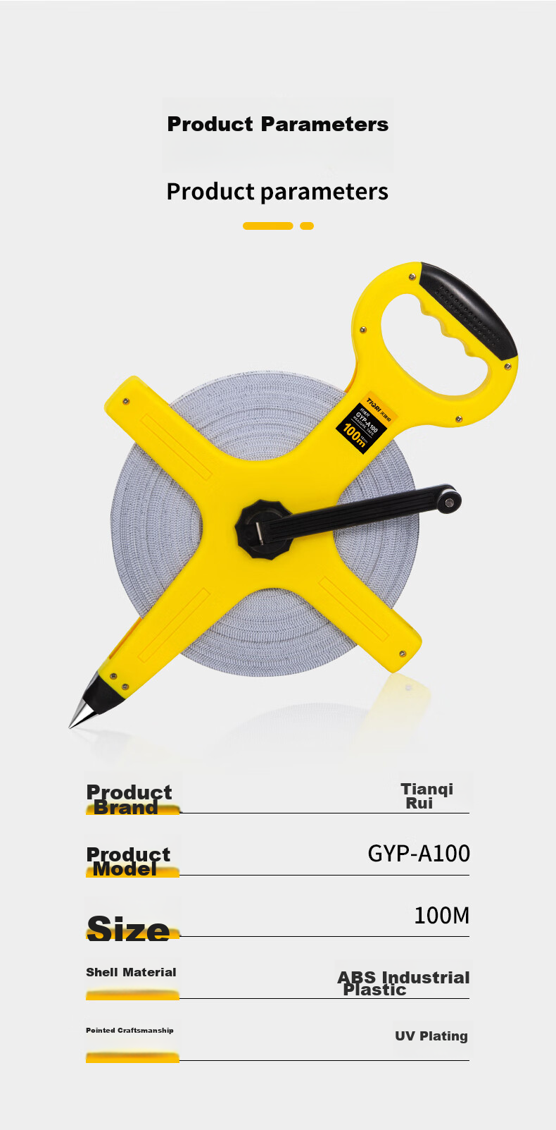 Tianqirui 100-Meter Handheld Fiber Tape Measure, Cross-Shaped Long Tape Measure, Engineering Ruler, Ground Measuring Tape, Leather Tape Measure, Ground Insertion Measuring Ruler 7
