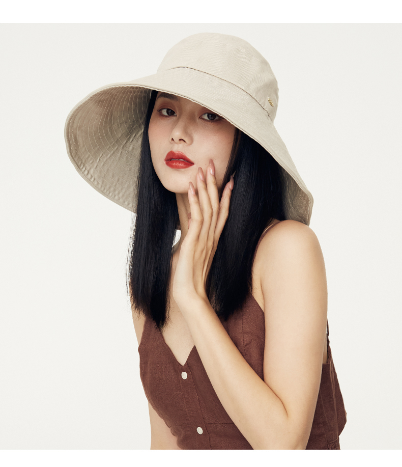 CACUSS Large Brim Sun Protection Hat for Women Summer UV Protection Sunshade Bucket Hat Outdoor Beach Sun Hat Beige Medium 9