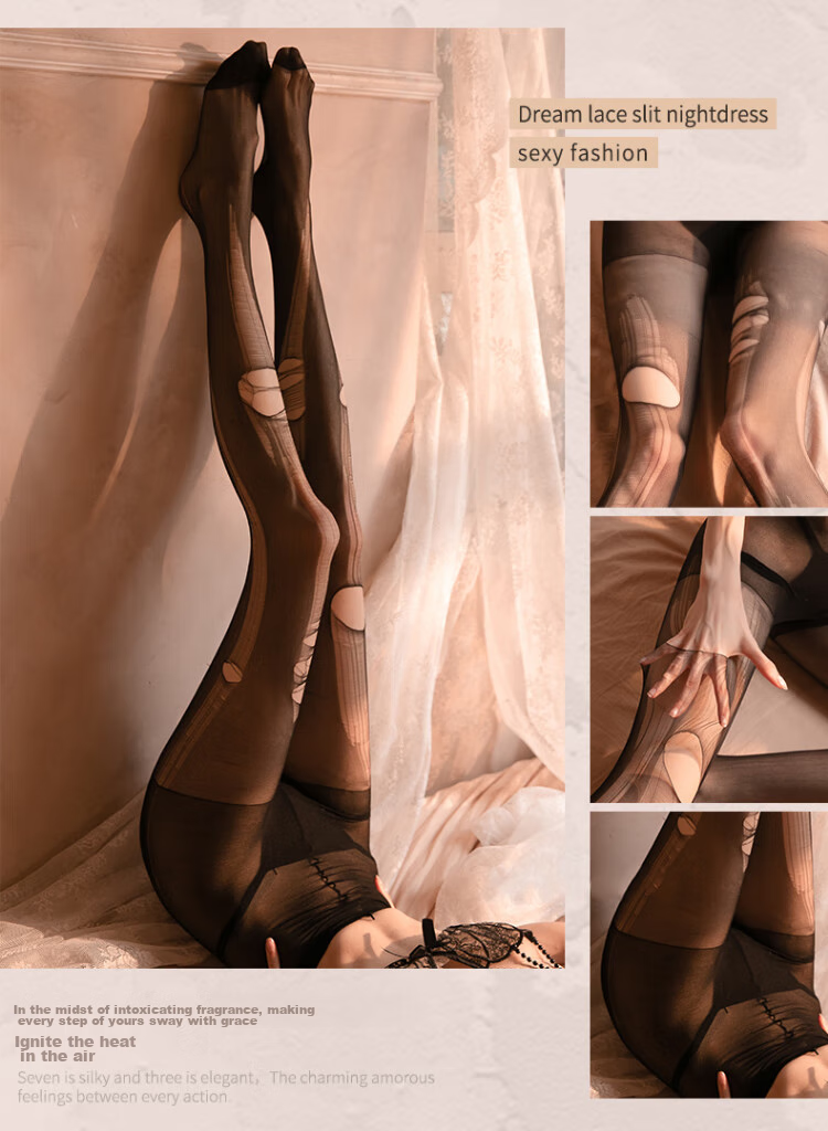 XUEXIMAN, 4-Pack Ultra-Thin Tear-Away Stockings, Black, Easy to Tear, Sexy Pantyhose, Erotic, Sensual, Transparent Black Silk 11